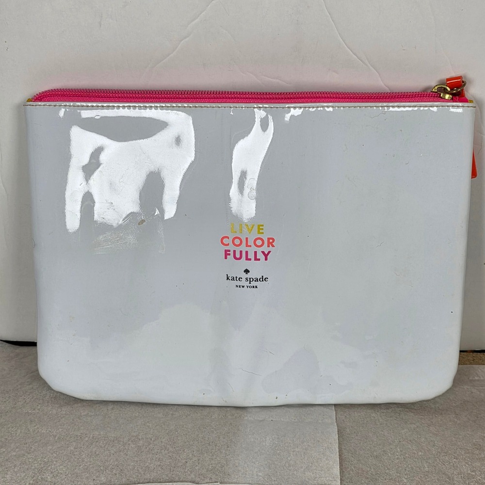 Kate Spade New York Live Color Fully White Patent Vinyl Pouch Cosmetic Bag 10x7